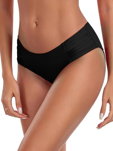 Ocean Blues Women's Black Shirring Sides Bikini Bottom Size Large