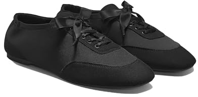 VIVAIA Cristina Square Toe Lace Up Sneakerina for Women, Satin Foldable Ballet Flat, Comfortable Lightweight Fashion Flat Sneaker, Black, US7