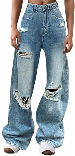 Pantaloncini cargo Y2K, streetwear vintage, pantaloni larghi e larghi da donna, a vita alta, pantaloni in denim baggy, pantaloni dritti a gamba larga, jeans casual, pantaloni strappati, pantaloni da