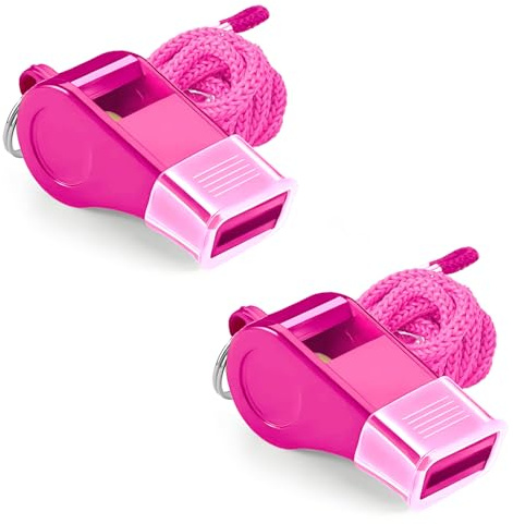 Guokoo Whistle for Coaches - Pink Plastic Whistles, with Lanyard and Mouthpiece - Loud Crisp Sound & Bright Colors for Coaches, Teachers, Referees, Lifeguards & Emergency Outdoor Sports (2 Pcs)
