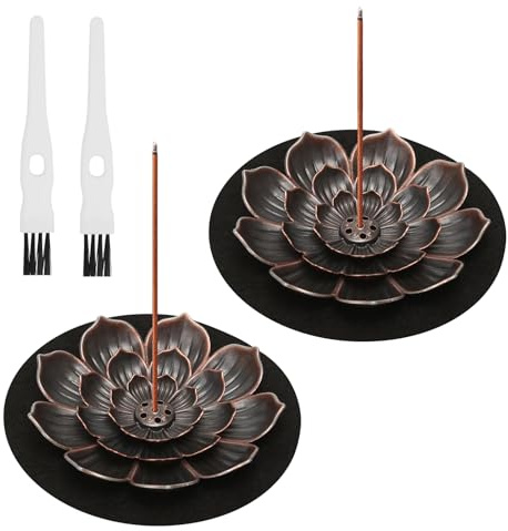 2 Piezas Porta Incienso de Metal, 6 Agujeros Soporte Quemador de Incienso de Loto Extraíble con Plato y Cepillo para Meditación, Yoga, Decoración