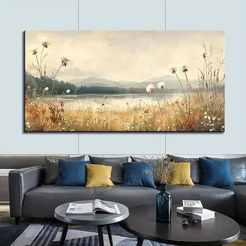LIMAIDUO Vintage väggmålning i lantlig stil av massivt trä, tjock furu, höstlig akvarell-landskapsmålning (20 x 40 cm/ramlös)
