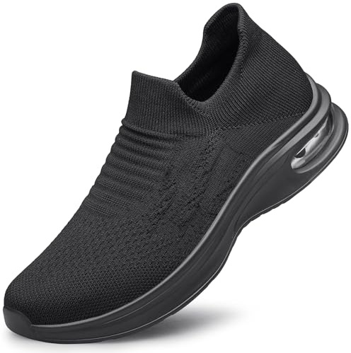 SURFING TREE Mens Walking Trainers Slip on Comfortable Running Shoes Workout Tennis Athletic Gym Shoes Lightweight Sneakers Black Size 11