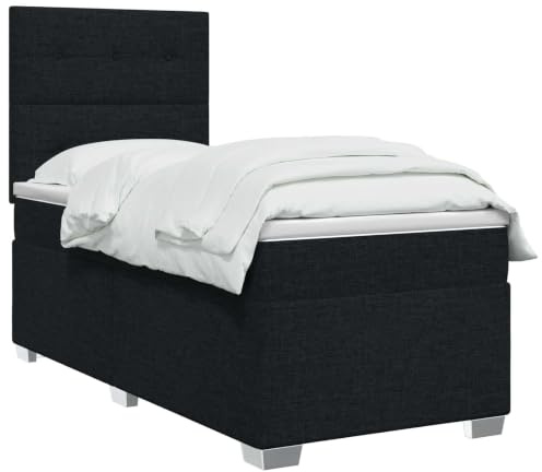 vidaXL Lit boxspring avec Matelas Noir 90 x 190 cm Tissu, Mobilier de Chambre, lit Moderne, sommier, Cadre Ajustable, Confort de Sommeil, Installation intérieure à la Maison