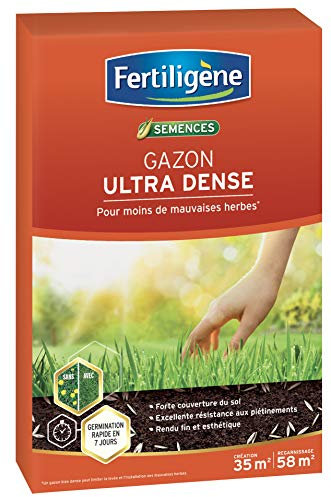 FERTILIGENE DENS35 - Semences Gazon Ultra Dense 875 g - Premières pousses en 1 semaine - Limite les mauvaises herbes - Rendu fin et esthétique - Excellente résistance aux piétinements - Pour 35 m²