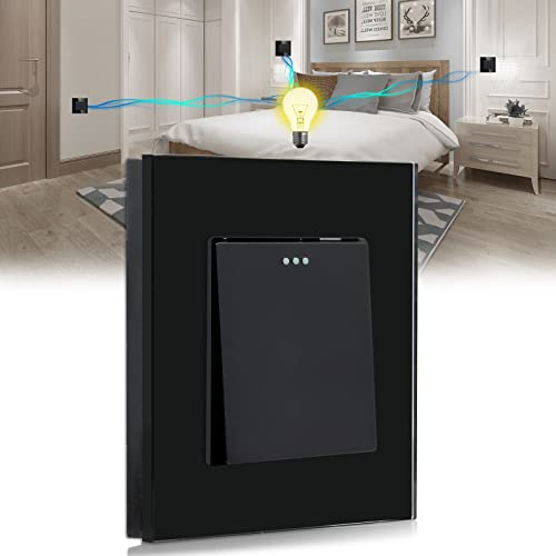 BSEED Light Switch 1 Gang 3 Way Wall Intermediate Switch,Screwless 10A Rocker Tactile Glass Light Switches Black Crystal Toggle Switch
