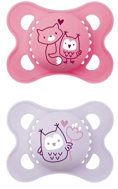 MAM Original Schnuller | Latexschnuller | 0-6 Monate | Schnuller für Neugeborene | stillfreundlich | von Hebammen empfohlen | extra bissfest | Naturkautschuklatex | Fuchs/Eule | 2 Stück