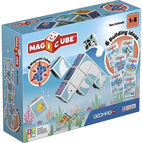 Geomag Magicube Sea Animals 8 Magnetwürfel Magnetisches Spielzeug für Kinder, Geschenk für Jungen und Mädchen im Alter von 1 2 3 4 5 6 Jahren, Montessori-Spielzeug, magnetische Konstruktionen