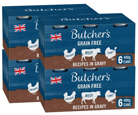 BUTCHER'S Grain Free Recipes in Gravy Wet Dog Food Tin Cans Variety pack, 9.6kg (24 x 400g)