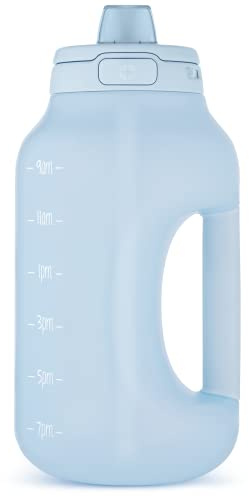 Ello Hydra 64oz Half Gallon Water Jug with Handle and Motivational Time Markers for All Day Hydration, Plastic Reusable Water Bottle with Straw and Locking, Leak Proof Lid, BPA Free, Halogen Blue