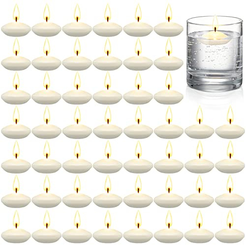 50 Pcs 1.5in Unscented Floating Candles for Centerpieces Votive, White