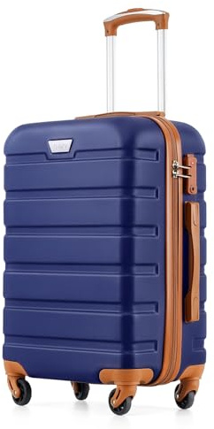 COOLIFE Resväska med hårt skal, rullväska, resväska, ardskal, handbagage med TSA-lås och 4 hjul, Blå/brun, Handgepäck, Premium resväska
