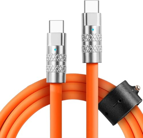 Statik TSumoCharge USB-C-auf-USB-C-Kabel, 100 W, Schnellladekabel, robustes, unzerbrechliches Silikon, unterstützt Datenübertragung Typ C auf Typ C, Orange