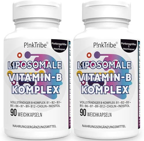 Liposomale Vitamin B Komplex Hochdosiertes Kapseln - Mit 9 B-Vitaminen, Methylisierte Aktivformen, 10-fache Absorption, Ohne Zusätze, 3 Monate Vorrat, 90 Weichkapseln (2er Pack)