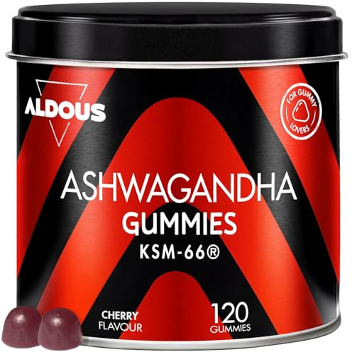 Ashwagandha Gominolas - 120 Gummies sabor Cereza - Ashwagandha KSM-66 - Withania Somnífera - Relajación Natural y Bienestar - Energía y Vitalidad - Para los amantes de las gominolas - ALDOUS