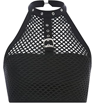 XKBHYD Débardeurs punk en maille métallique pour femme - Haut court gothique foncé - Dos nu - Sexy - Chemise grunge sans manches Y2K Emo Dance Tops, Noir , S