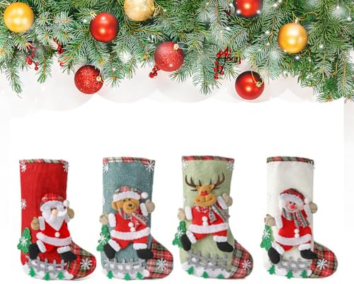 Hanwin Nikolausstrumpf 4 Stück, Nikolausstiefel, Weihnachtsstrumpf, Nikolaus Socken, Nikolausstiefel Zum Befüllen für Weihnachtsbaum, Kamin, Mantel Dekoration (4 Stück)