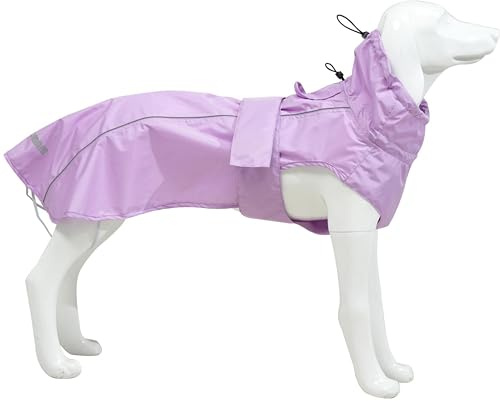 Chubasquero ajustable impermeable para perros, chaqueta de lluvia ligera para mascotas con tira reflectante para perros pequeños, medianos y grandes (Lavanda, Grande)