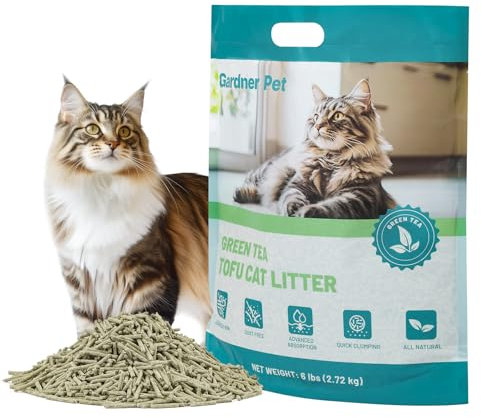Gardner Pet Natural Tofu Cat Litter, Cat Litter with Green Tea Extract – Dust-Free, Fast Clumping, Flushable, and Odor Control for Multi-Cat Homes, 6lbs