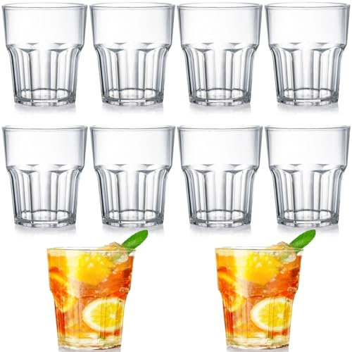 LATERN 10 Piezas Vasos de Plástico Acrílico, 250ml Vasos para Beber Acrílicos Irrompibles Sin BPA Vasos de Plástico Transparente Reutilizables Apilables para Cócteles Picnic Jugos Whisky Vino Fiestas