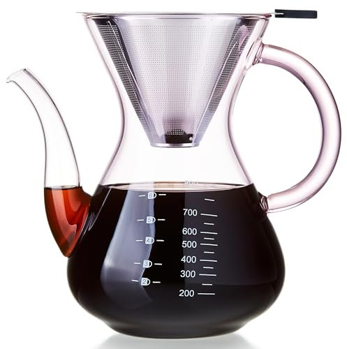 MESNEY, Caffettiera Pour Over in Vetro Borosilicato 34 oz – Filtro Riutilizzabile in Acciaio Inox, Resistente al Calore, BPA-Free – Caffettiera Manuale Ecologica per Fornelli, Anti-Goccia, rosa