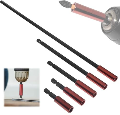 Portapuntas de 5 Piezas Magnético, Especificaciones Completas, Incluye Prolongador de Puntas de 50/60/100/150/300mm, Robusto y Duradero, para Taladros y Atornilladores (Rojo)
