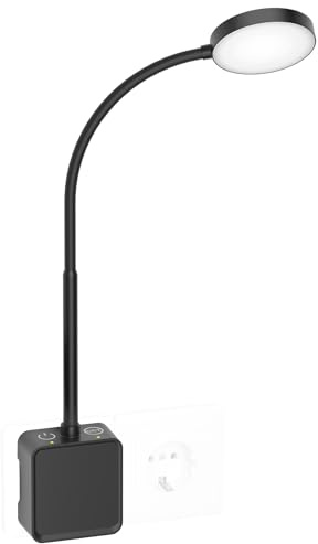 PRINCEWAY Lampada da Lettura Applique da Parete LED Nera, Luce da Comodino LED Dimmerabile con Spina Elettrica per Camera da Letto, 3 Modalità di Colore Illuminazione, 110° Ampio Angolo di Luce