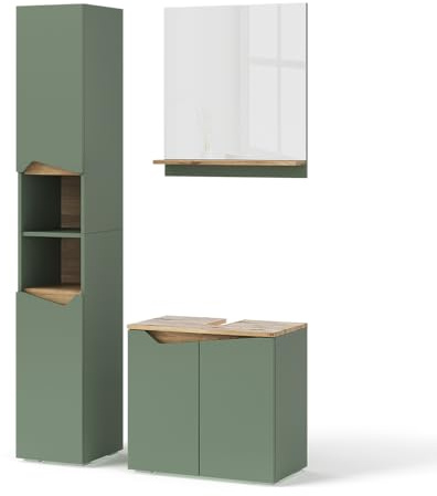 Vicco Ensemble de Meubles de Salle de Bains Marelle, Vert/Artisan, 60 cm