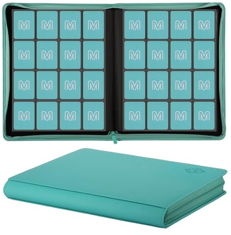 Classeur de cartes de qualité supérieure à 16 poches, peut contenir jusqu'à 1000 cartes | Album de collection robuste pour cartes MTG, TCG, cartes de jeu et cartes de sport, 16 cyan