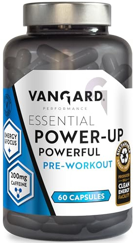 Vangard Essential Power Up Pre Workout Capsules - 15 Servings (60 Capsules), Made with Beta Alanine, Caffeine, Vitamin B3 and B5 to Improve Endurance Performance