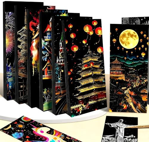 KAYSENSUK Kratzbilder für Kinder - 8 Bücher mit 96 Seiten Kratzpapier, Scratch Art Set für Jungen Mädchen ab 3 6 8 Jahren, Kreatives Geschenk für Weihnachten & Geburtstag
