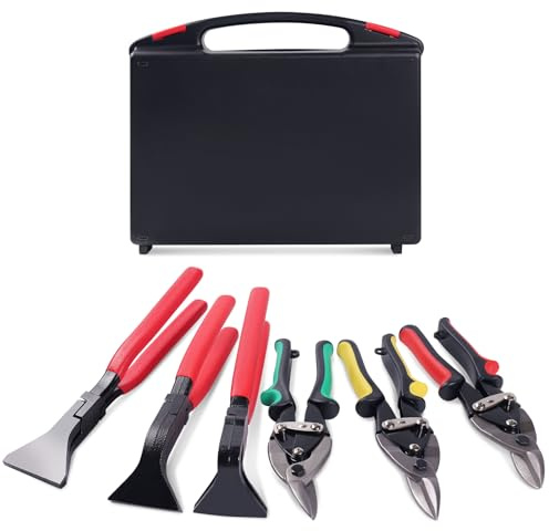 6-Piece Sheet Metal Tools Set – Aviation Tin Snips (Straight Left Right) & Hand Seamers (Straight, 45°, 90°), Metal Cutting Shears & Bending Pliers Kit for HVAC Ductwork Fabrication