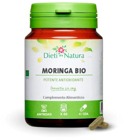 DIETI NATURA Moringa Bio 60 capsule naturali antiossidanti e nutrienti – Moringa biologica fonte di vitamine e minerali - fonte di vitamine per combattere lo stress con proprietà antiossidanti