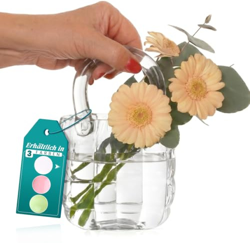 Comforder Vaso in vetro, design floreale, borsa in vetro per fiori (14 x 9,5 x 22 cm), vaso in vetro decorativo, moderno da tavolo, per matrimonio (trasparente)