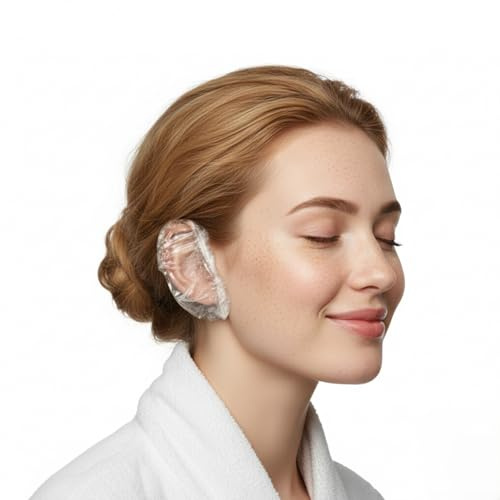AlustraVive Disposable Ear Covers – 200 Pcs Soft Elastic Plastic Ear Caps for Hair Dye, Piercing Aftercare, Salon, Spa, Home & Travel