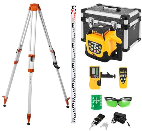 VEVOR Kit Niveau Laser Rotatif Faisceau Vert Niveau Laser Rotatif 360° avec Trépied et Mire, Portée 500 m, Pente Réglable, Angle de Balayage Flexible, Précis, avec Télécommande et Étui de Transport