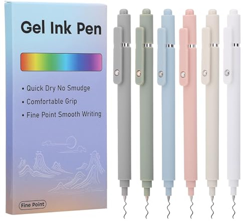 Thboxes Gel Pens 6 Pack, 0.5 mm Fine Point Black Ink, Retractable | Smooth Quick-Dry Writing, Frosted Grip, Clip Design, Ideal for Journaling, Notes, School and Office Use