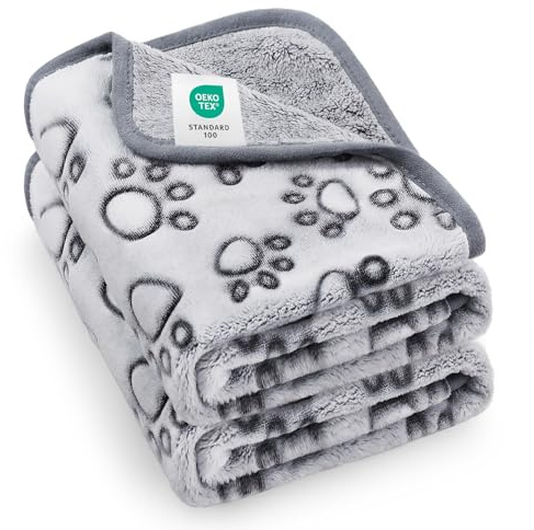 luciphia 2 Piezas Manta para Perros sofá,Manta mullida y acogedora para Perros y Gatos,Manta para Mascotas,Ideal para transportines,Camas para Gatos y Camas para Perros,2-Pata de Perro Gris 52 * 76cm