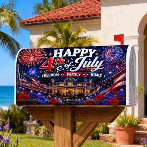 Coperture magnetiche per cassette postali con fuochi d'artificio, motivo patriottico festivo con bandiera americana, per la casa del giorno dell'indipendenza rossa, per la decorazione del cortile