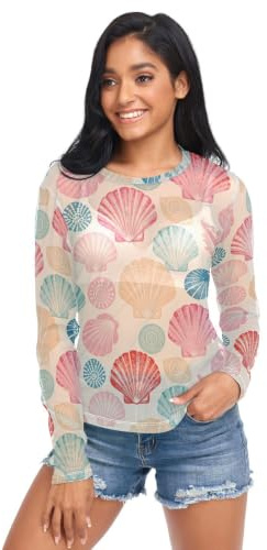 Dam vardaglig genomskinlig topp S-XXL, Pastell snäckskal, L