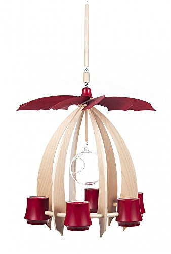 Christmas Pyramid NOVA 1 Tier Pyramid Decoration for Hanging with Tealights – maple/Ruby – 33 cm – Original Ore Mountains – Dregeno Seiffen