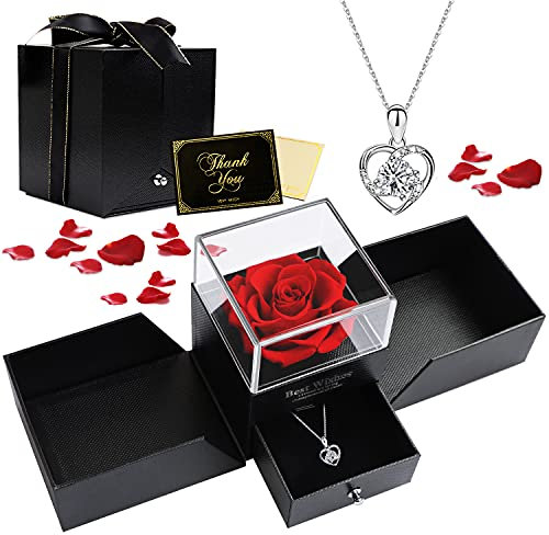 Viosmut Ewige Rose Geschenkbox mit Splitter Halskette, Ewige Rose Geschenke für Frauen Freundin Valentinstag Muttertag Jahrestag Ewige Rose Geburtstagsgeschenk für Frauen Mama Schwester