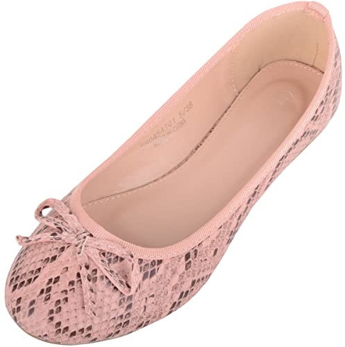 ABSOLUTE FOOTWEAR Womens Easy Slip On Snake Pattern Casual Ballerina Style Dolly Pump Shoes - Pink - UK 7 / EU 40