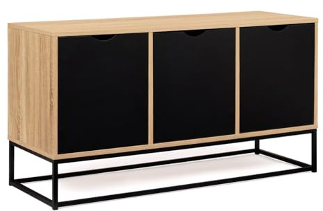 IDMarket - Buffet Bas 113 cm Boston 3 Portes Noires Design Industriel