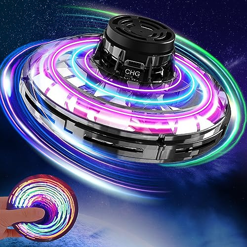 PEKOIU Flying I Fly Spinner, Fidget Spinner Flying Toys, Mini Fly UFO Hand Controlled Boomerang Drone, Cool Stuff Gadgets Gifts for Kids Boys Girls Teens 8 9 10+ Year Old Indoor Outdoor (Black)