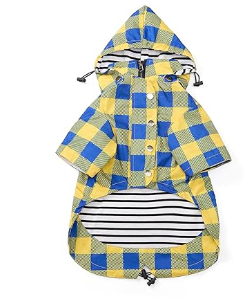 Dog rain coat waterproof raincoat puppy jacket with legs buttons zipper hood drawstring Fit for yorkie terrier schnauzer poodle border collie labrador golden retriever 4kg to 36kg Yellow M
