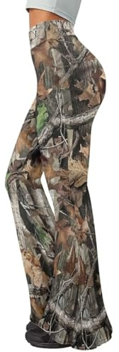 Pointodoor Camouflage Hunting Wood Forest Print High Waisted Bootcut Yoga Leggings for Women Camo Oak Wide Leg Bell Bottoms Soft Tummy Control Stretchy Pants,S