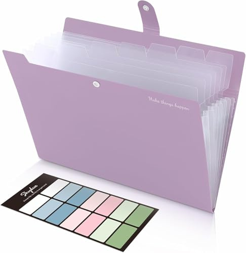 SKYDUE Folders for Paperwork A4, Expanding File Folder with 8 Pockets, Pastel Folders, Paperwork File Organiser, Folder Organiser for Documents, Bills, Invoices(TaroPurple)
