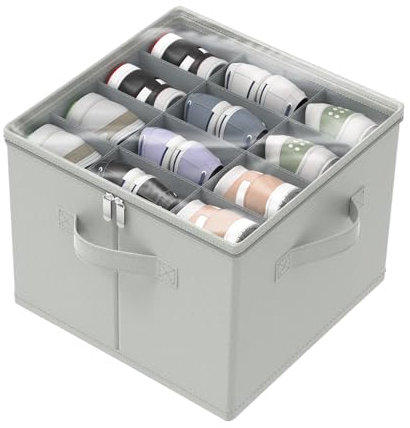 GUOHNHE Scatole per Scarpe, Organizer Armadio con Copertura Trasparente, Portascarpe Pieghevole con 3 Maniglie, Adatto per 6-12 Paia, 43 x 43 x 33 cm, Grigio, XSNX01GM-1