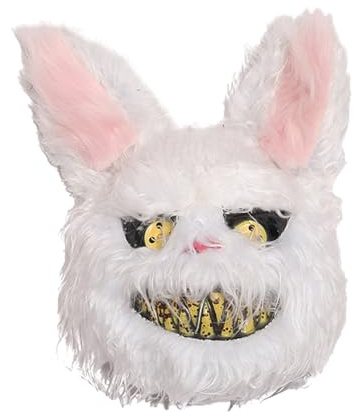 CHUNLINLAODA-Maschera da coniglietto spaventoso Maschera da coniglietto spaventoso per Halloween maschera da coniglio insanguinato maschera pelosa per adulti per feste di Halloween e cosplay (Bianco)